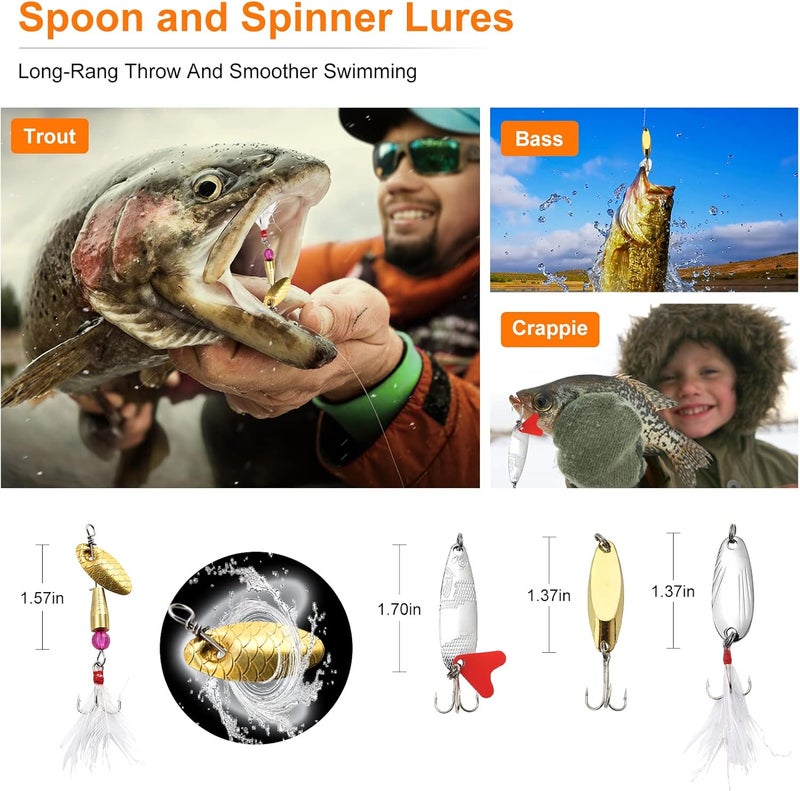 TCMBY Fishing Lures Bait Tackle Kit Set for Freshwater Trout Bass Fishing, Including Accessories, Fishing Tackle Box, Crankbait, Spoon, Hooks, Fishing Gear and Equipment for Starter Beginner. - Image 4